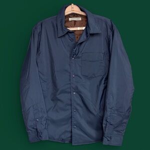Outerknown Origin Shacket Jacket Men Sz S Navy Blue Snap Up Minimalist EUC